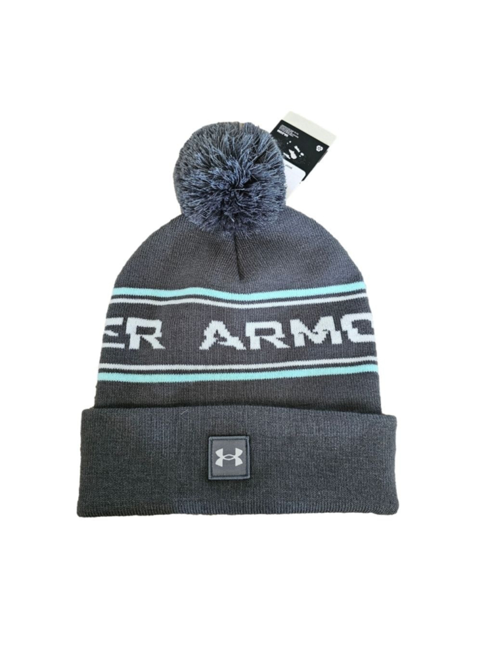 Under Armour Unisex Pom Beanie Hat Gray Light Blue OSFA